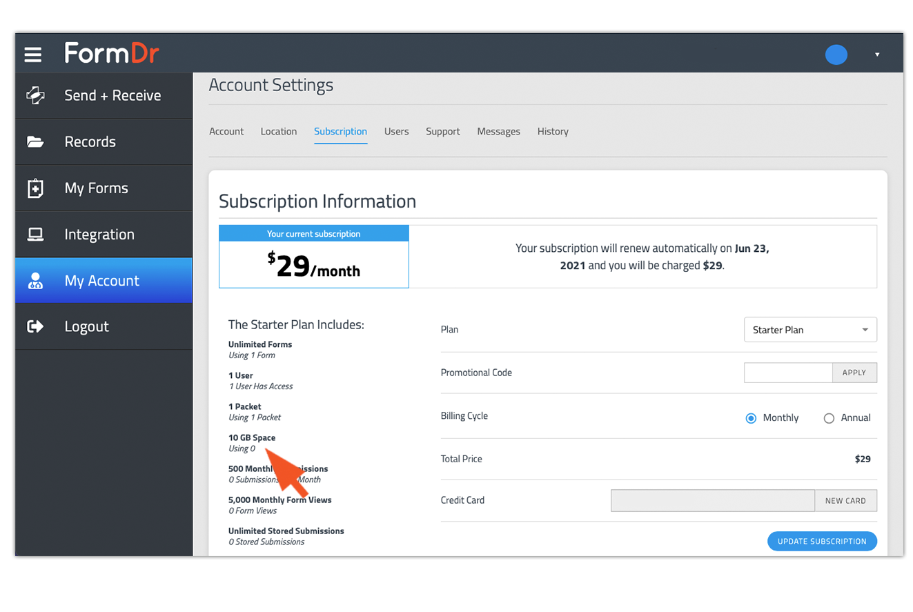 How To View Storage Space FormDr Product Guide